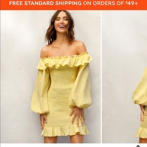 Yellow Shirred Balloon Sleeve Sundress